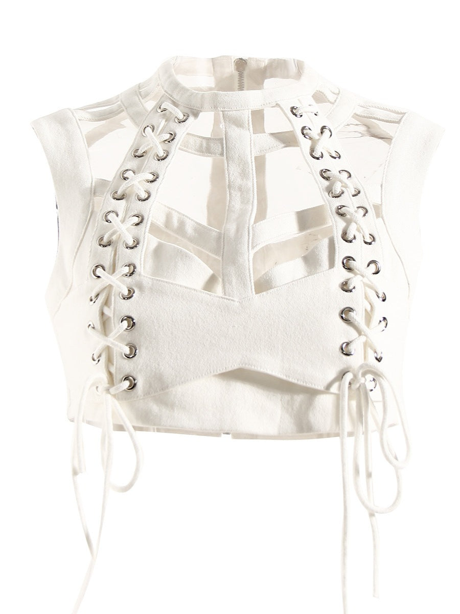 Cutout Lace Up Skeleton Tank Top