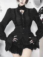 Gothic High Neck Ruffle Trim Blouse