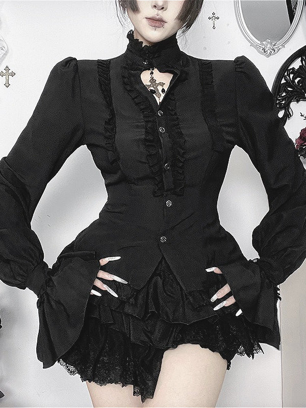 Gothic High Neck Ruffle Trim Blouse