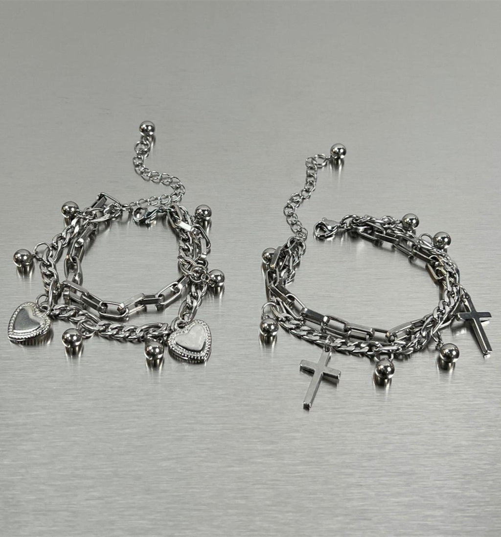 Cross Heart Double Layer Alloy Bracelet