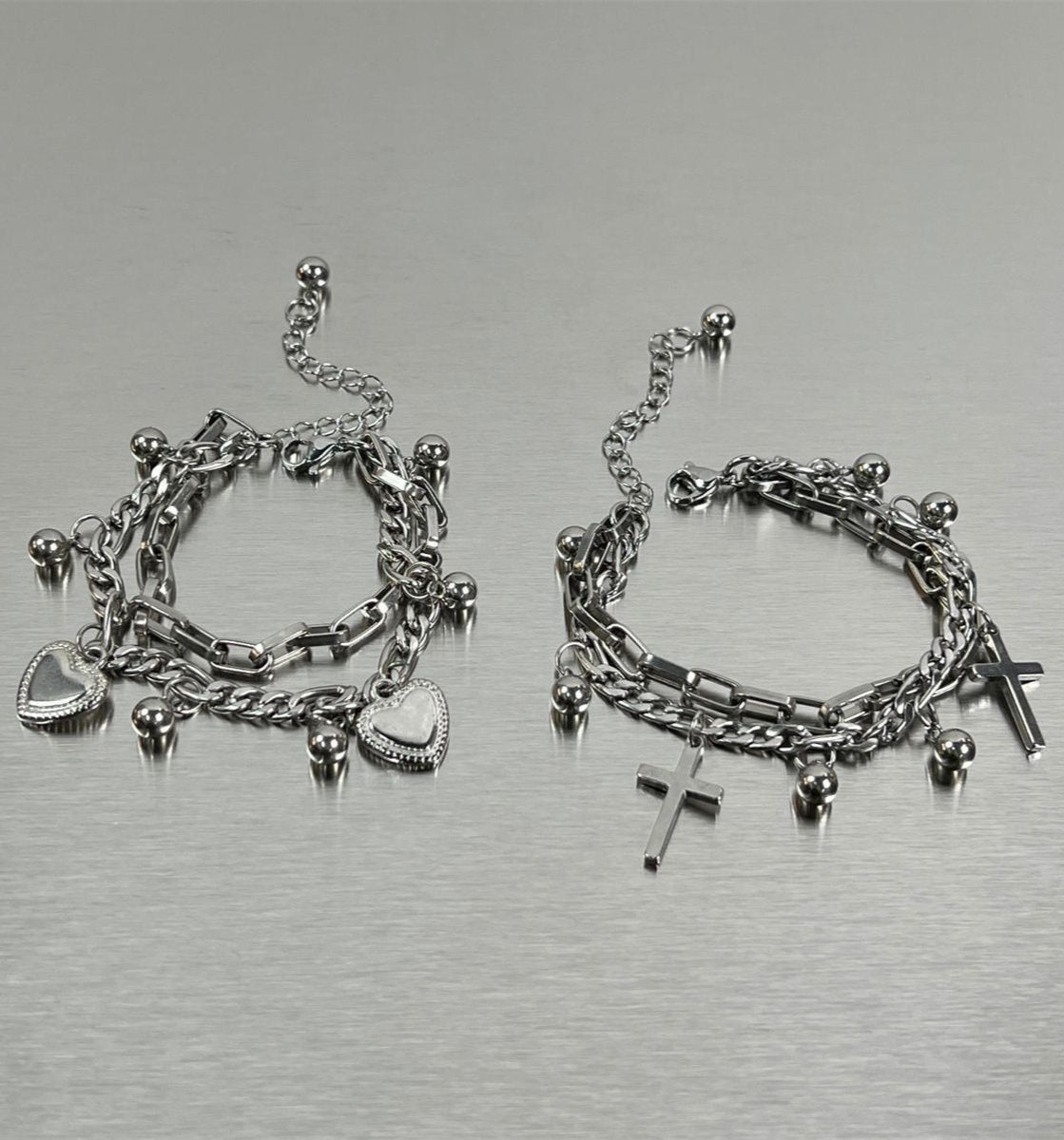 Cross Heart Double Layer Alloy Bracelet