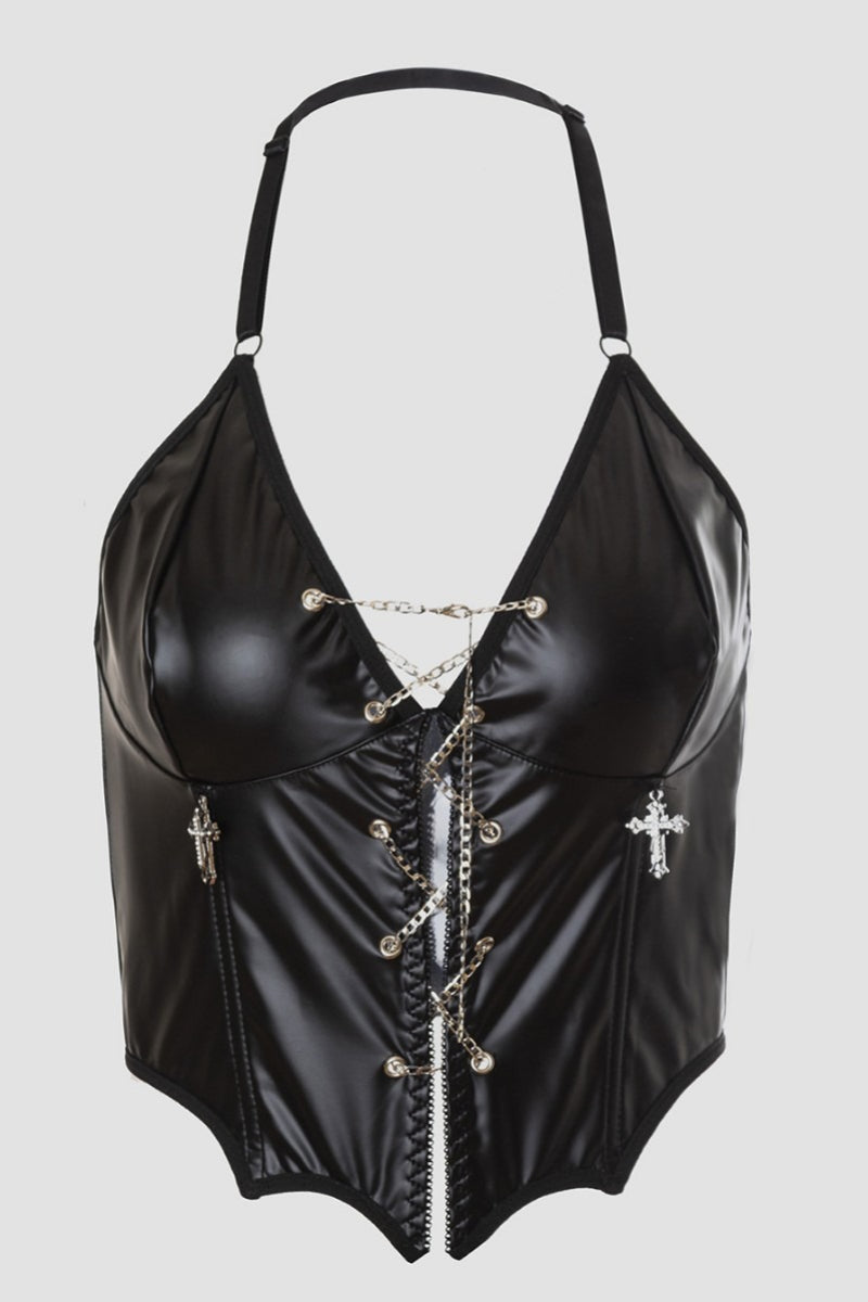 Y2K Punk Leather Halter Chain Boned Corset Secondary image