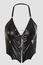 Y2K Punk Leather Halter Chain Boned Corset