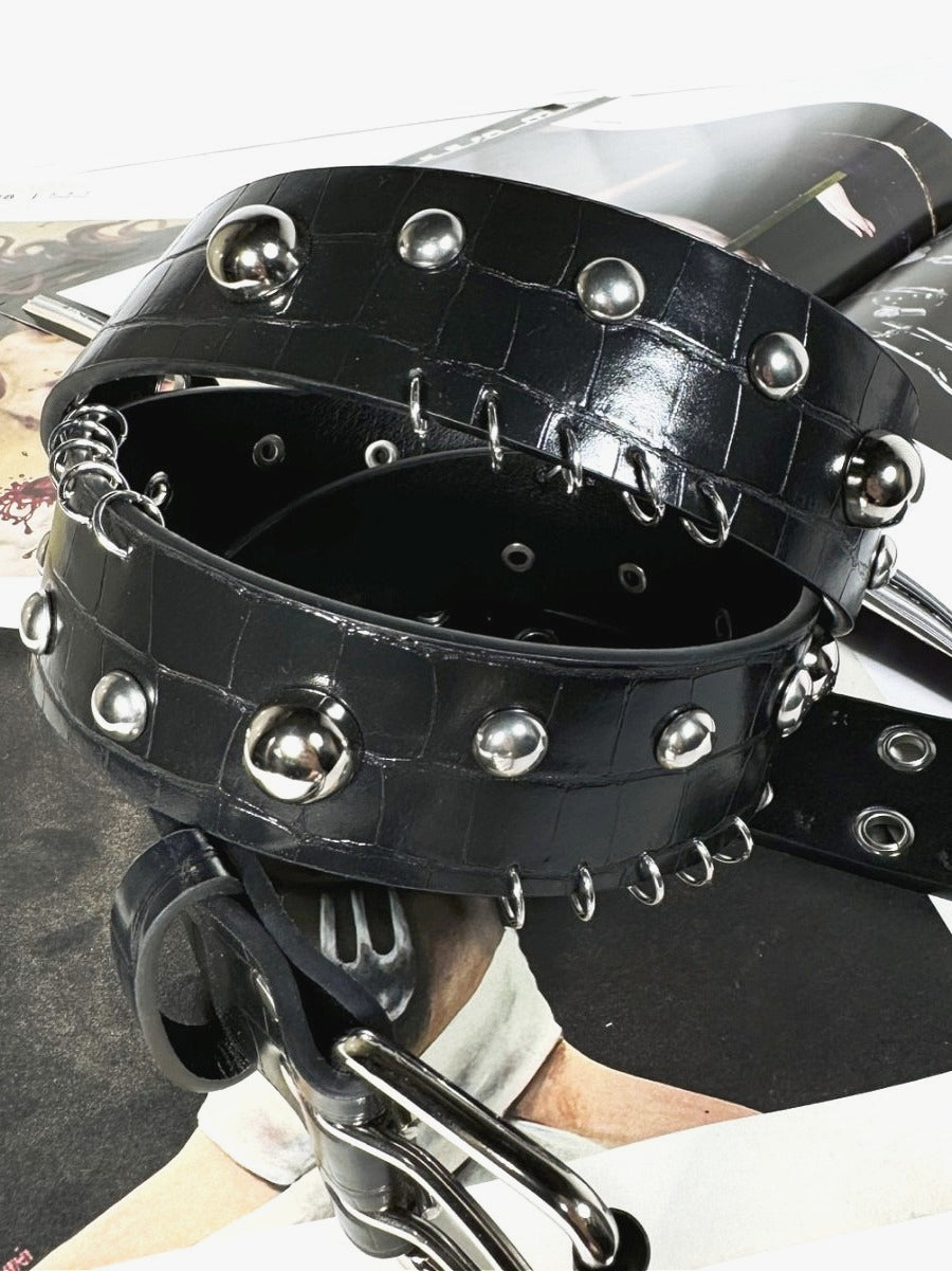 Punk Style Double Eyelet Rivet Leather Belt