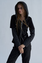 Button Front Layered Stripe Hoodies