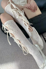 Y2K Bow Floral Net Mid Tube Socks