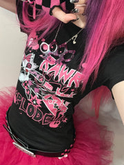 Y2K Dark Retro Printed Slim Crop T-shirt