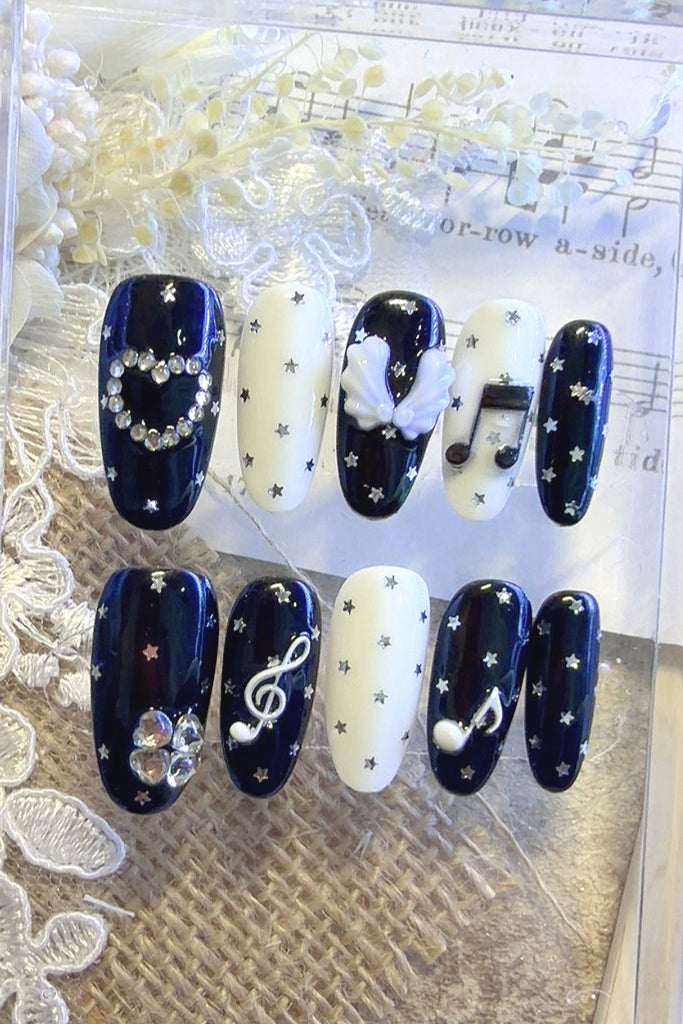 Vintage Y2K Angel & Dot Music Pattern Press On Nails