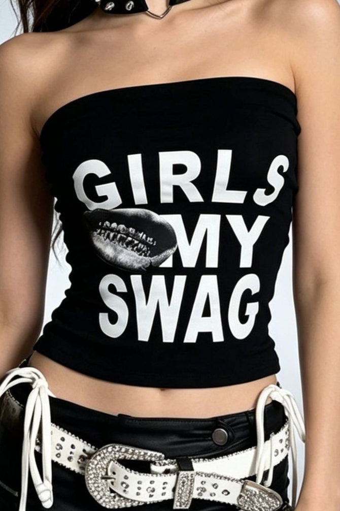 Y2K Printed Strapless Crop Top