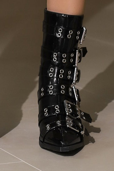 Pointed Buckle Western Ankle Boots
