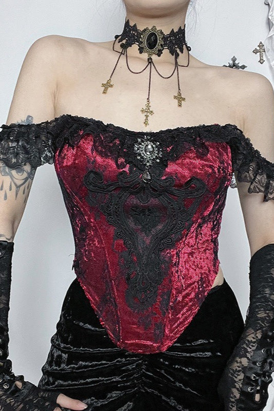 Burgundy Floral Lace Corset Style Top Secondary image