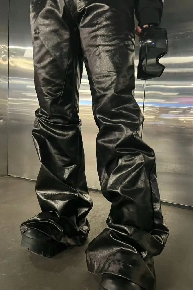 High Street Dark Coated Wide Leg Pants
