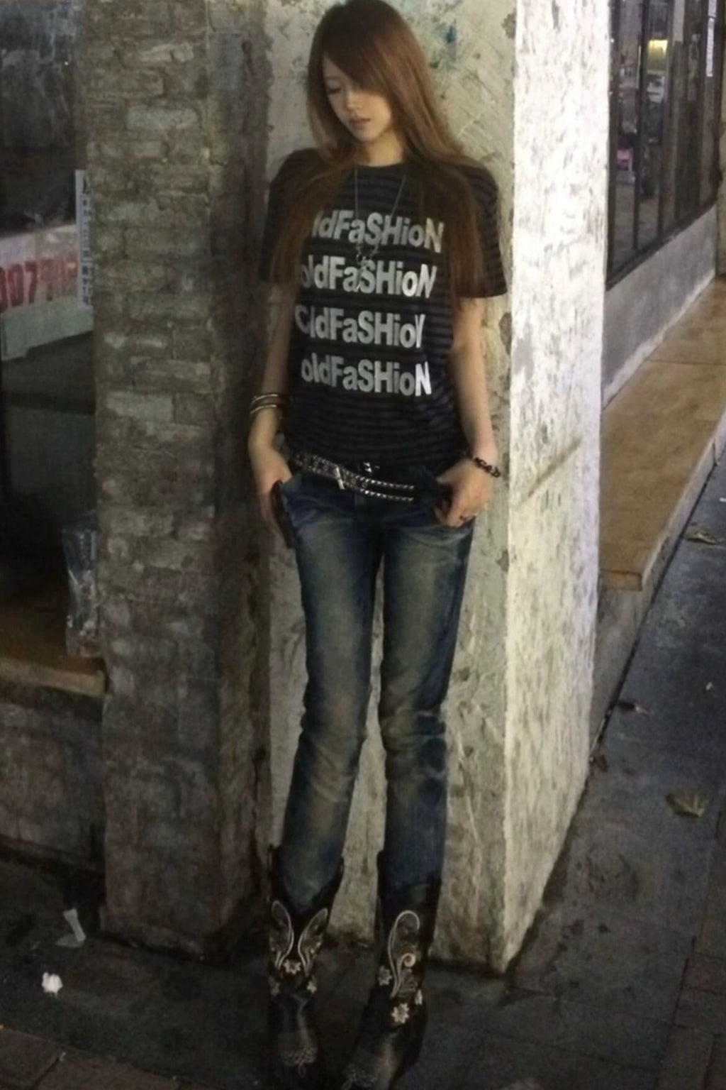 Striped Letter Print Crew Neck T-Shirt