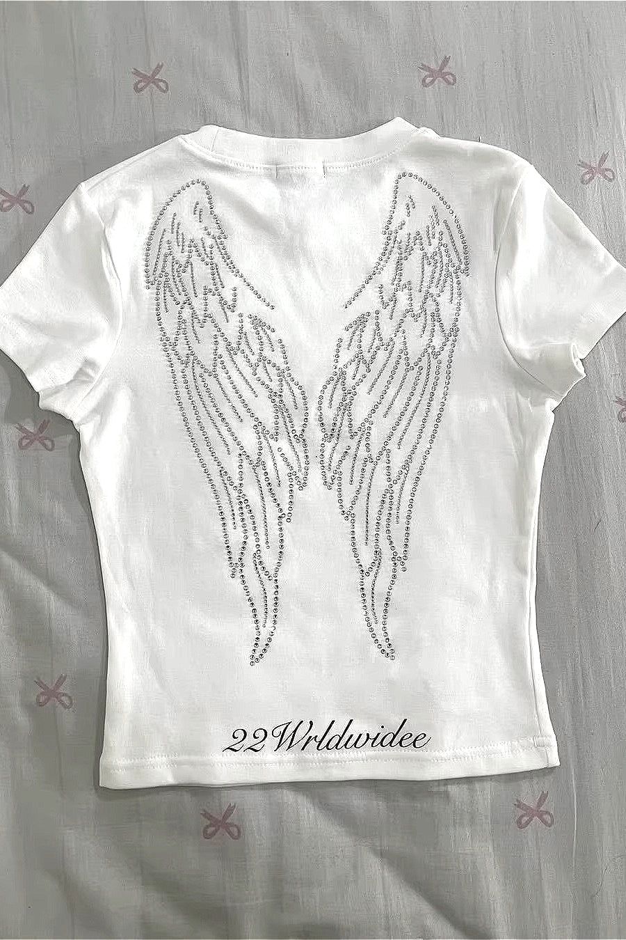 Letter Rhinestone Angel Wings Short Sleeve T-shirt Secondary image