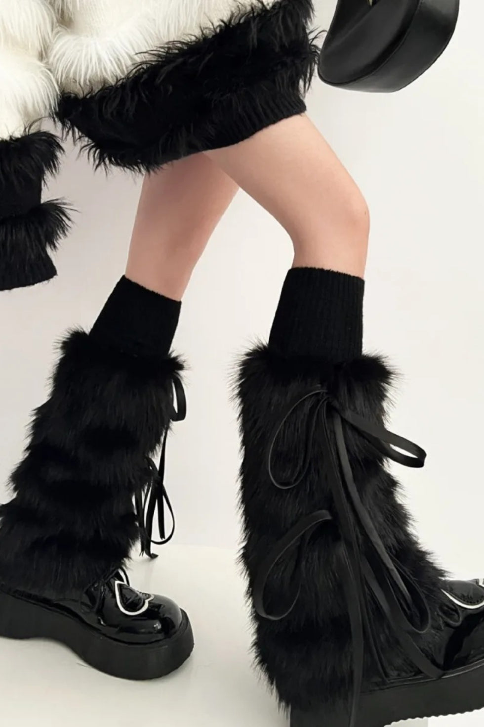 Punk Gothic Bow Imitation Rabbit Fur Thickened Warmers Secondary image