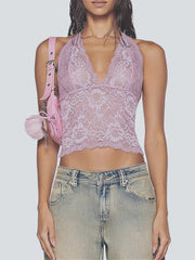 Floral Embroidery Lace Halter Crop Top
