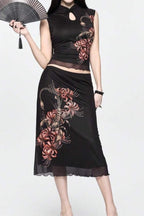 Floral Keyhole Tank Top And Skirt
