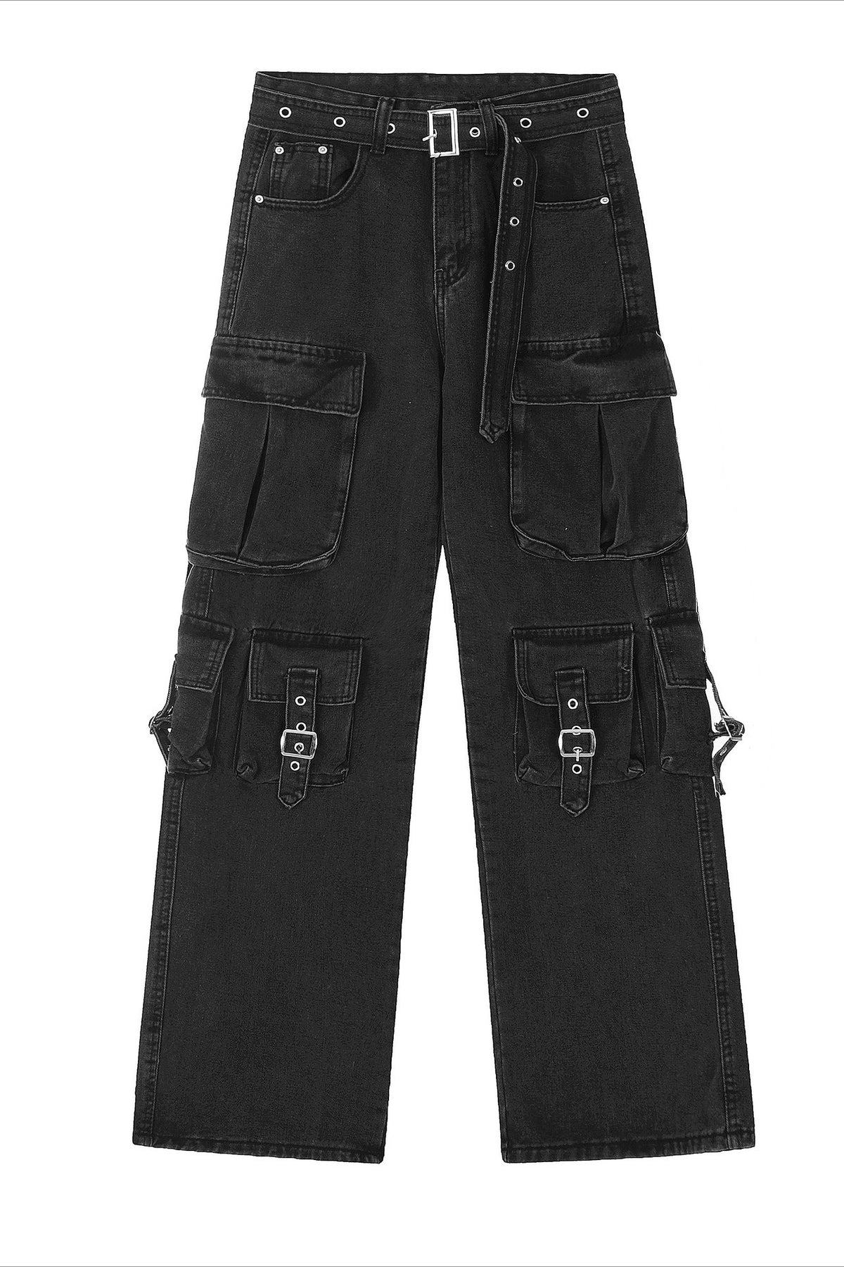 Buckle Pocket Cargo Denim Pants