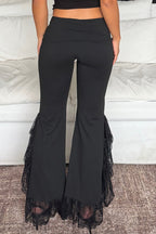 Lace Hem Foldover Flared Pants