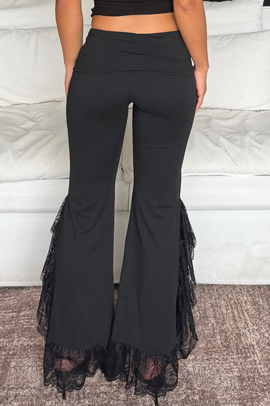 Lace Hem Foldover Flared Pants