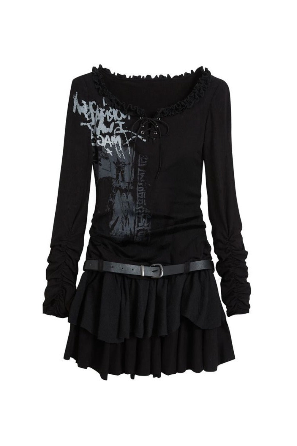 Punk Lace-Up Graphic Mini Dress Secondary image
