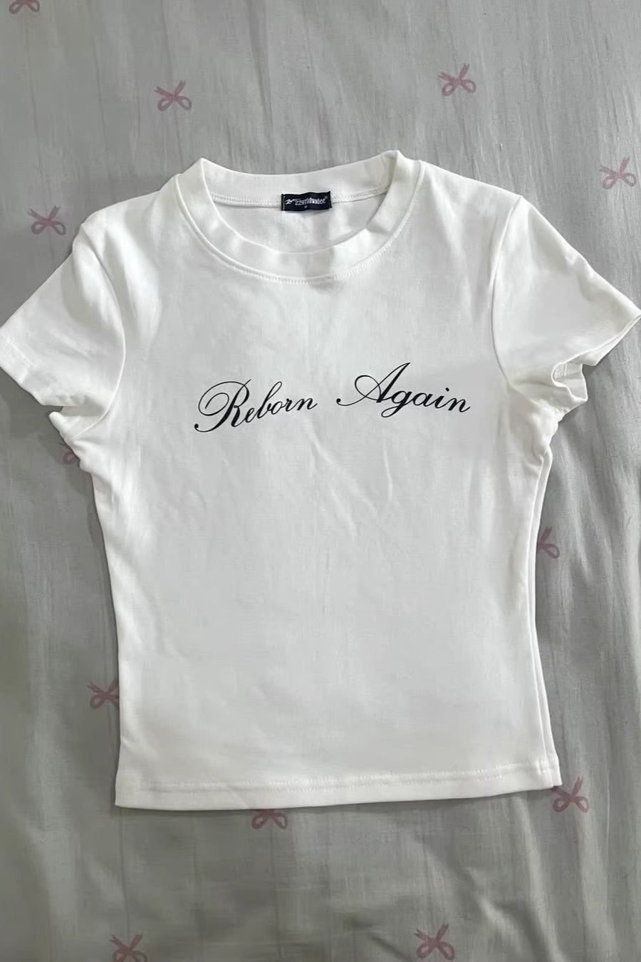 Letter Rhinestone Angel Wings Short Sleeve T-shirt