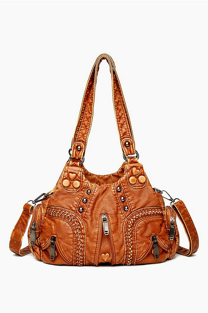 Spliced Vintage Moto Crossbody Bag