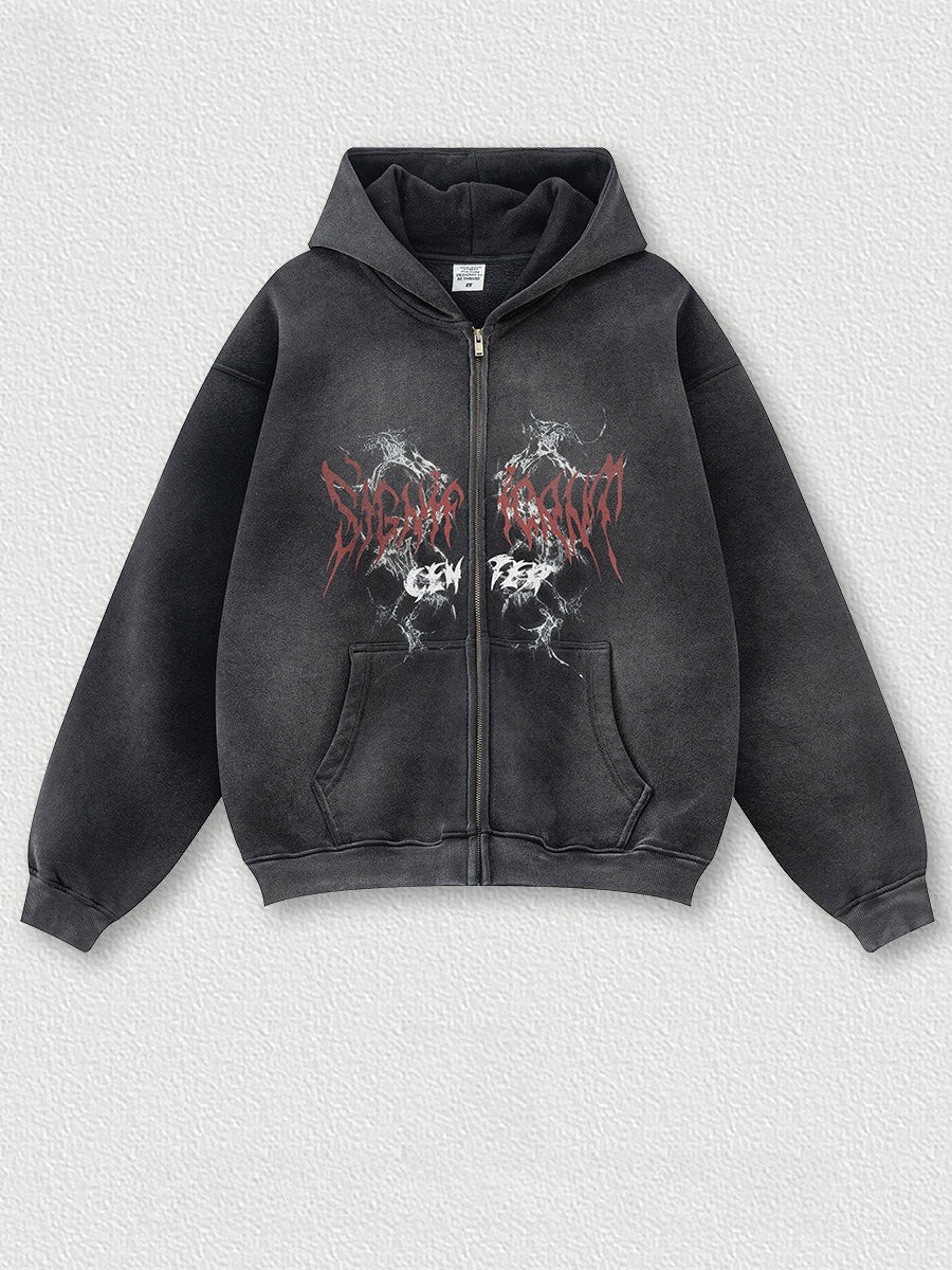 Gothic Oversized Zip-Up Hoodie
