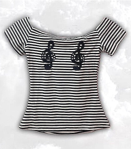 Y2K Harajuku Stripe Music Note T-shirt