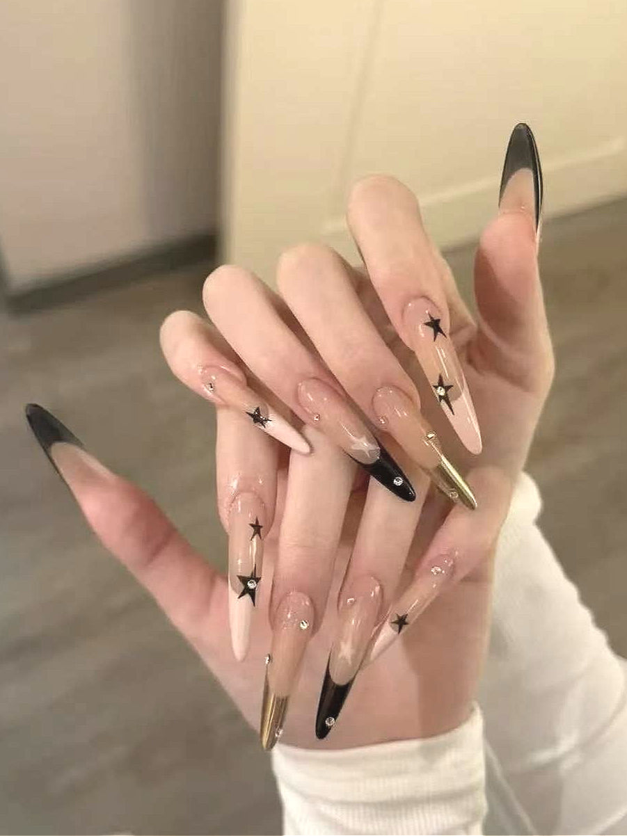 Y2K French Black Pink Star Press On Nails Secondary image
