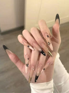 Y2K French Black Pink Star Press On Nails