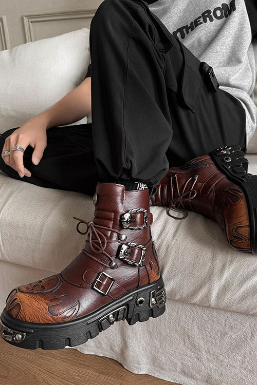 Washed Buckle Combat Boots