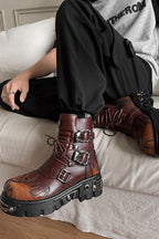 Washed Buckle Combat Boots