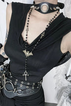 Dark Streetwear Sleeveless Hooded Maxi Dress
