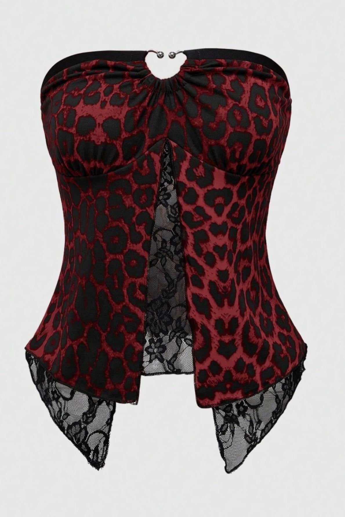 Leopard Lace Hem Tube Top