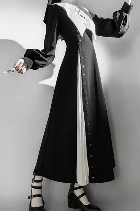 Dark Lolita Halloween Cosplay Draped Long Sleeve Maxi Dress Main image
