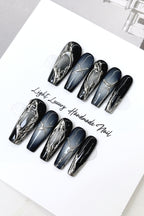 Black Textured Liquid Press On Nails
