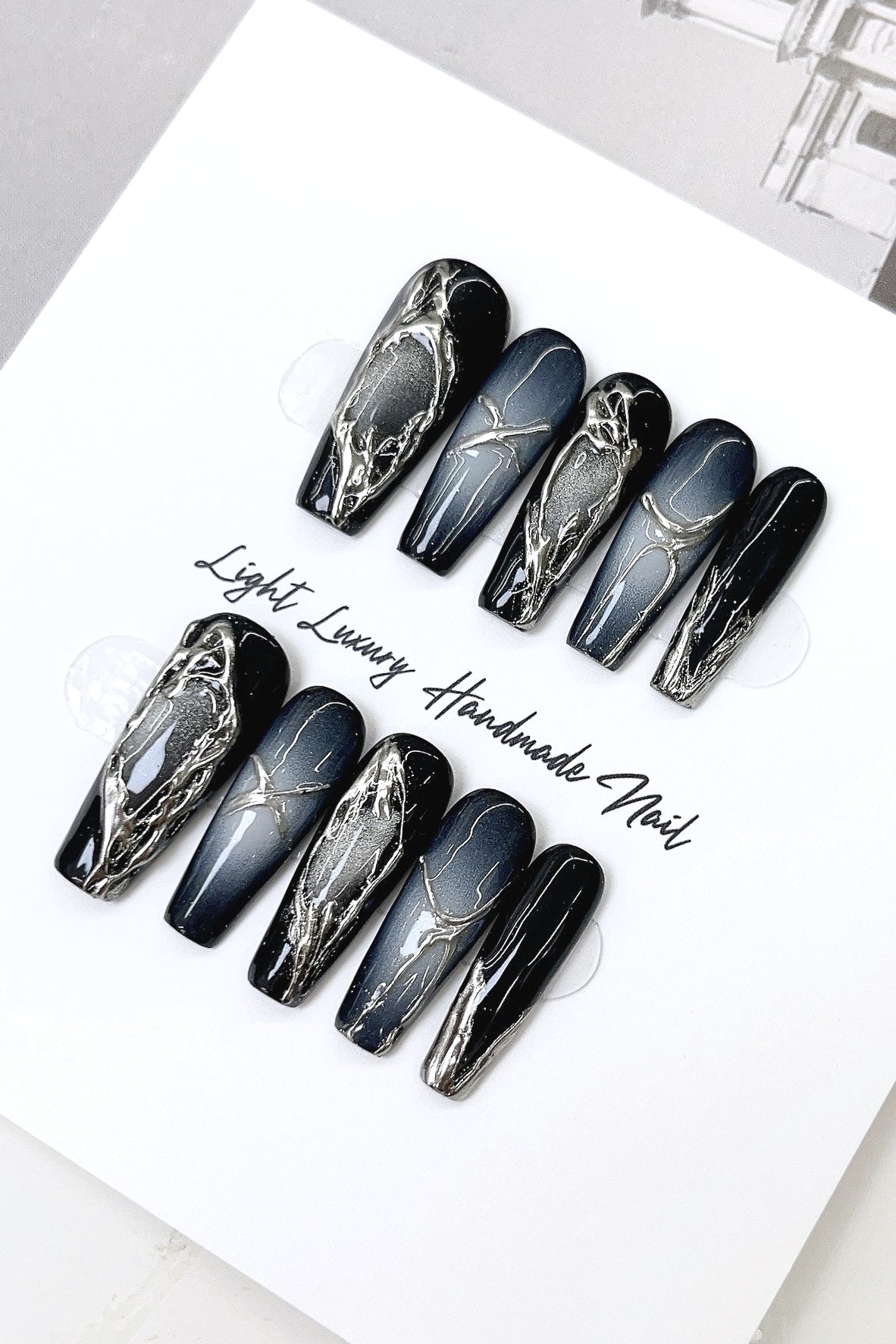 Black Textured Liquid Press On Nails