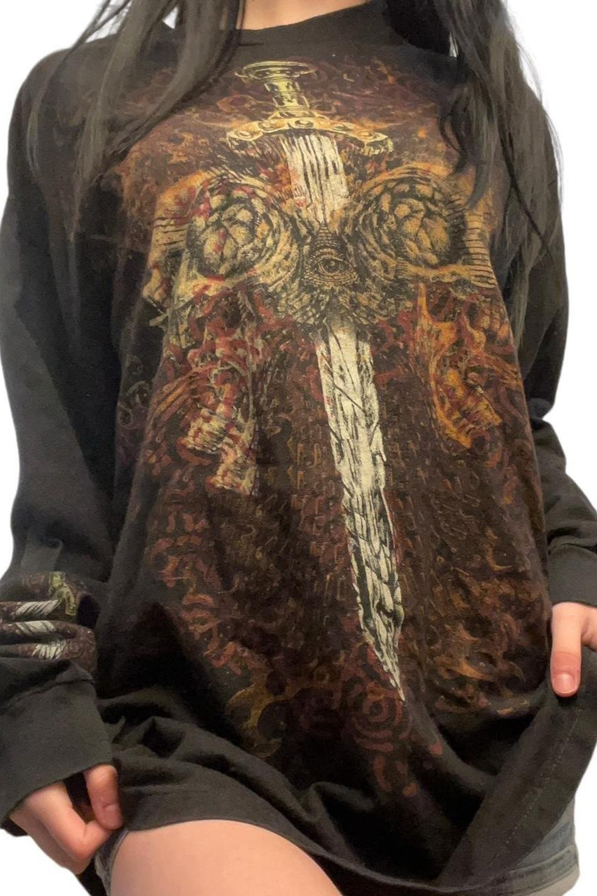 Ornate Cross Graphic Oversized Sweatshirt