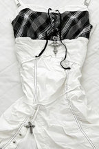 Plaid Patchwork Lace-Up Cami Mini Dress