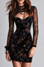 Floral Print Mesh Sleeve Mini Dress