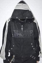 Stripe Sleeve Eyelet Hoodies