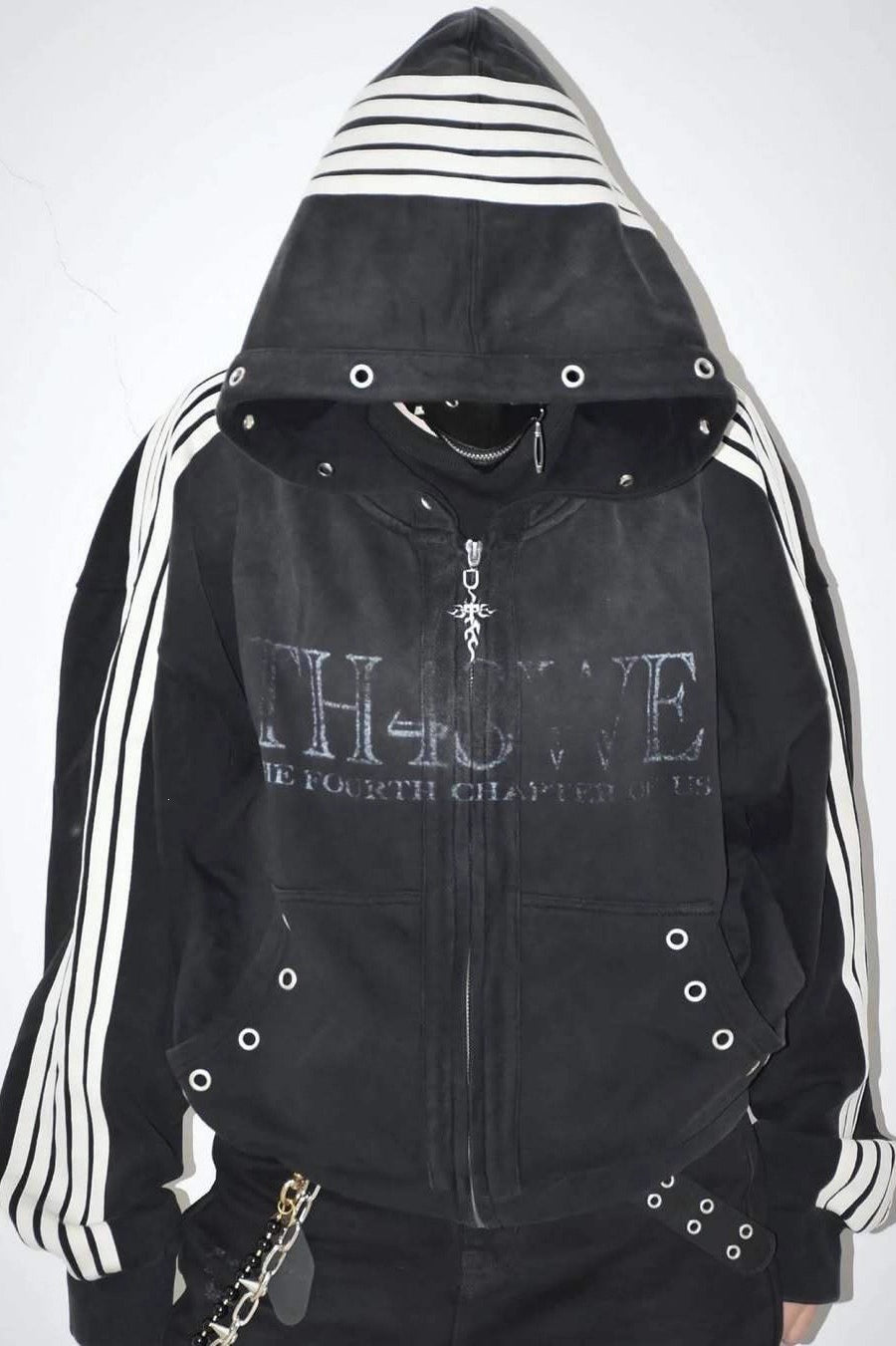 Stripe Sleeve Eyelet Hoodies