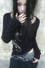 Tattoo Print Irregular Gothic Knit Top