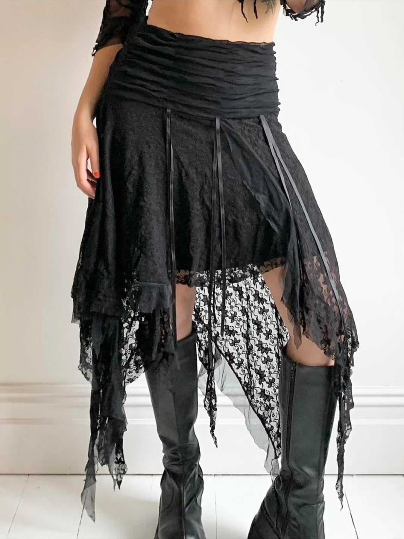 Patchwork Asymmetrical Lace Skirt