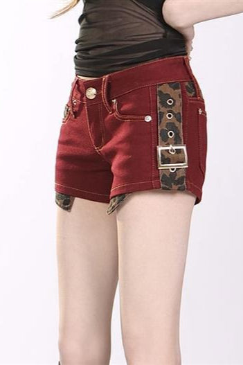 Leopard Trim Button Pocket Shorts