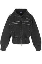 Washed Studded Cropped Zip Hoodies