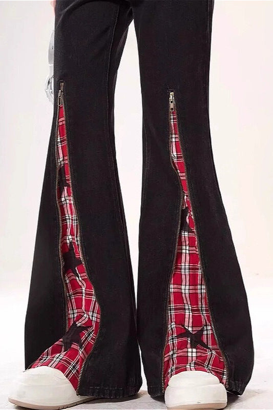 Star Patch Zipper Detail Bootcut Pants Main image