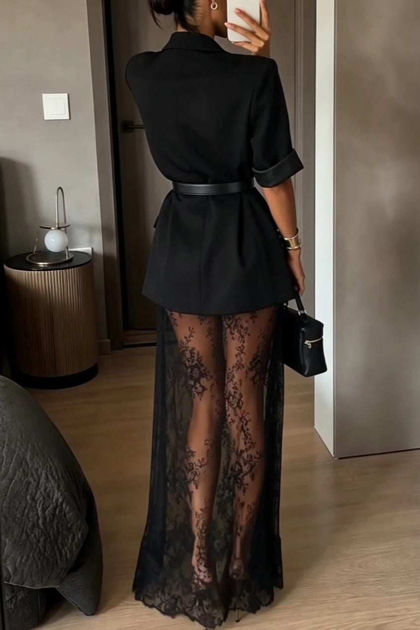 Long Lace Skirt Blazer Skirt Sets