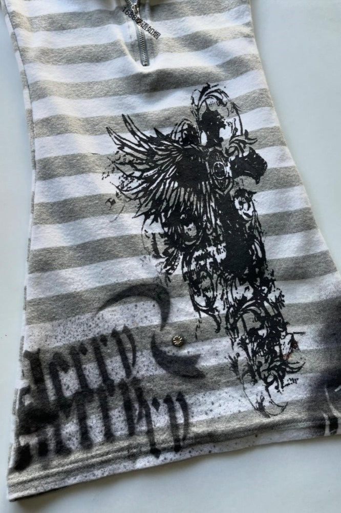 Y2K Dark Stripe Print Short Sleeve T-Shirt